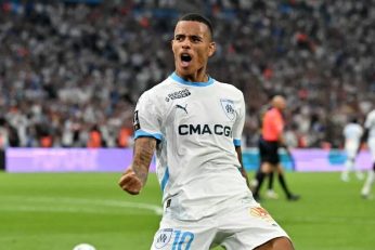 Mason Greenwood célèbre un but avec l’Olympique de Marseille, meilleur buteur actuel de Ligue 1
