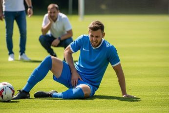 Footballeur gêné par une pubalgie douleur au bas ventre et aux adducteurs