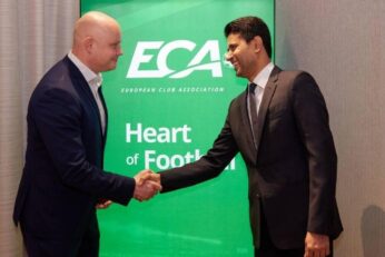 Nasser Al-Khelaïfi lors d’une réunion de dirigeants du football européen