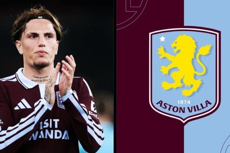 Alejandro Garnacho lors de sa présentation officielle comme joueur d’Aston Villa à l’été 2026.