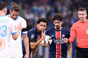 Marquinhos lors d’un PSG–Marseille. Le capitaine parisien a inscrit le but décisif du Classique remporté 2-1 au Vélodrome.