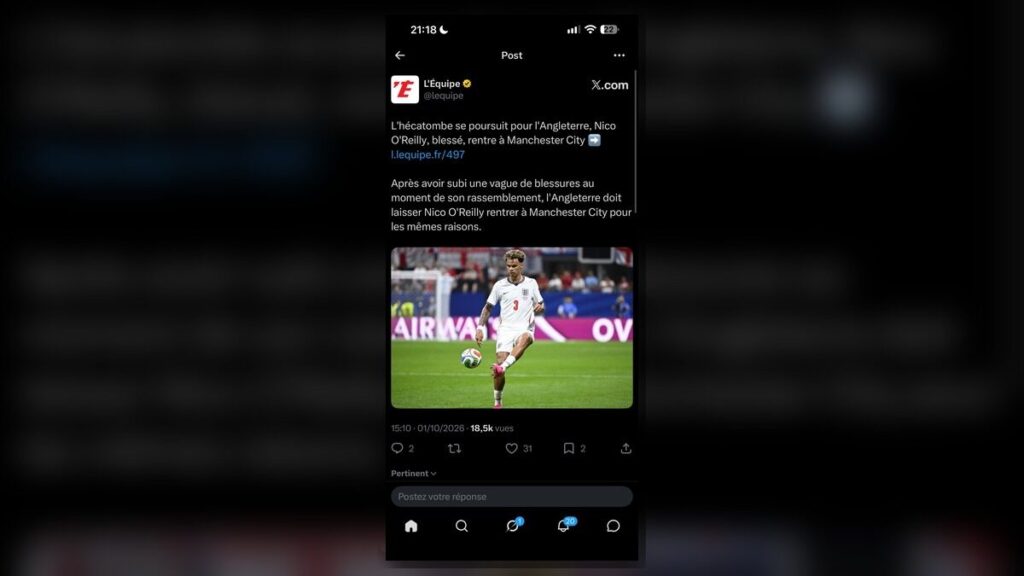 Angleterre : Nico O’Reilly quitte le rassemblement et retourne à Manchester City