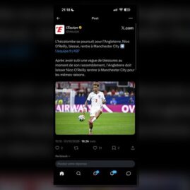 Nico O’Reilly avec l’équipe d’Angleterre dans une capture de post