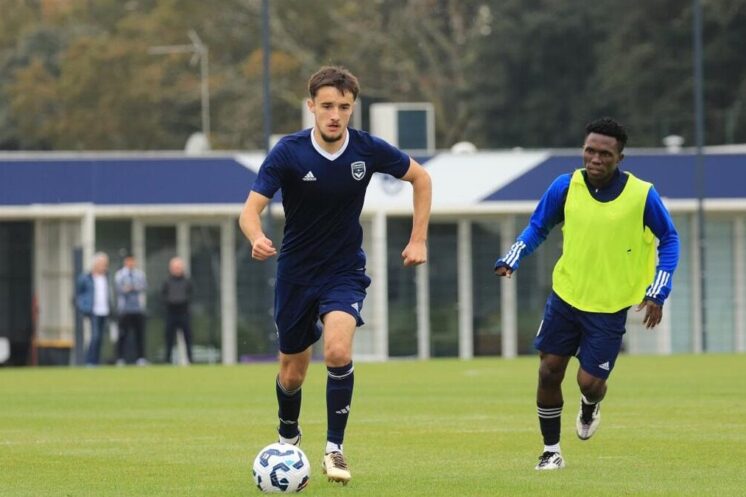 Des joueurs des Girondins de Bordeaux lors d’une séance d’entraînement au Haillan