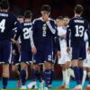 Des joueurs de l’Écosse pendant le match de Ligue des nations contre la Slovénie