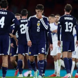 Des joueurs de l’Écosse pendant le match de Ligue des nations contre la Slovénie