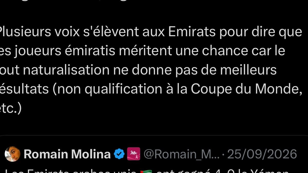Capture de la publication consacrée au débat sur la sélection des Émirats arabes unis
