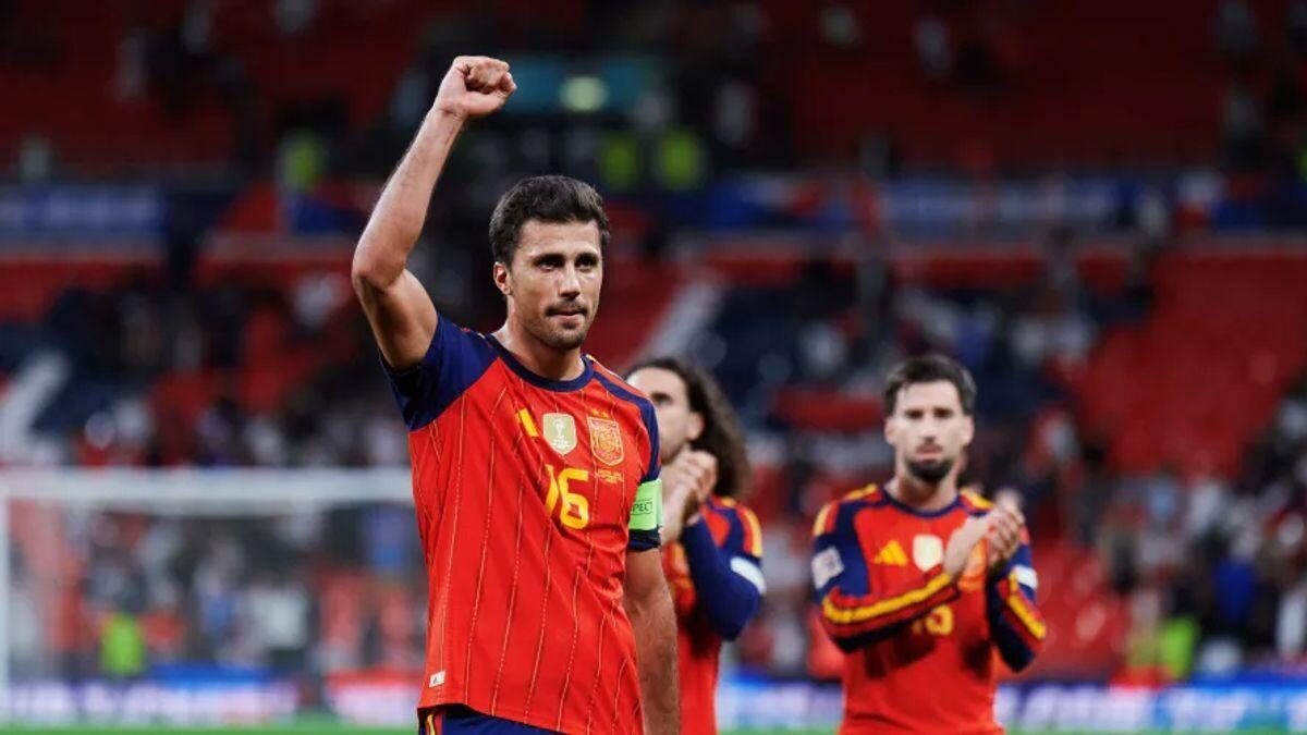 Un joueur de l’Espagne célèbre lors de la Ligue des nations 2026