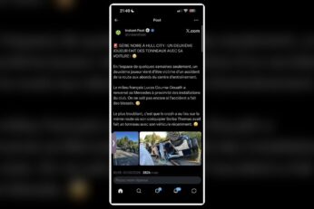 Voiture renversée après l’accident impliquant Lucas Gourna-Douath près de Hull City