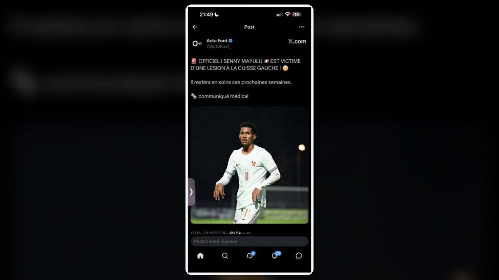 PSG : Senny Mayulu souffre d’une lésion à la cuisse gauche et sera soigné plusieurs semaines