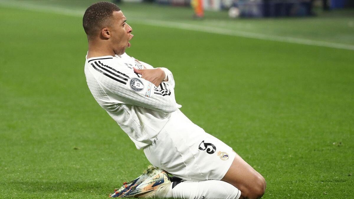 Kylian Mbappé en action avec le Real Madrid en Ligue des champions