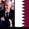 Salman bin Ebrahim Al Khalifa avec Gianni Infantino à côté du drapeau du Qatar.
